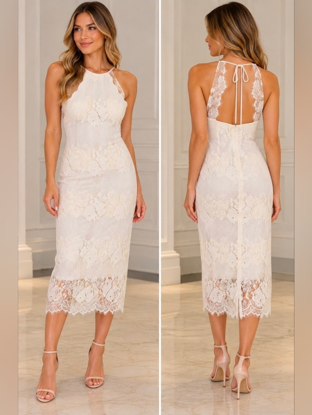 Jump White Lace Halter Midi Dress